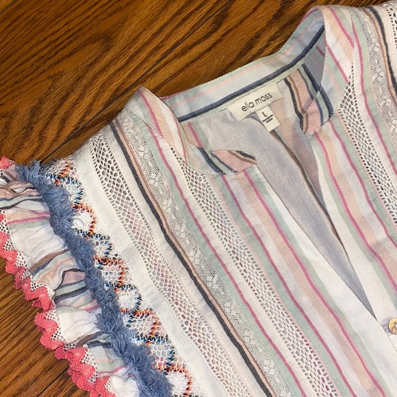 Ella Moss Natalia Striped Fringe Blouse Sleeveless Peplum Top Large - Picture 5 of 7